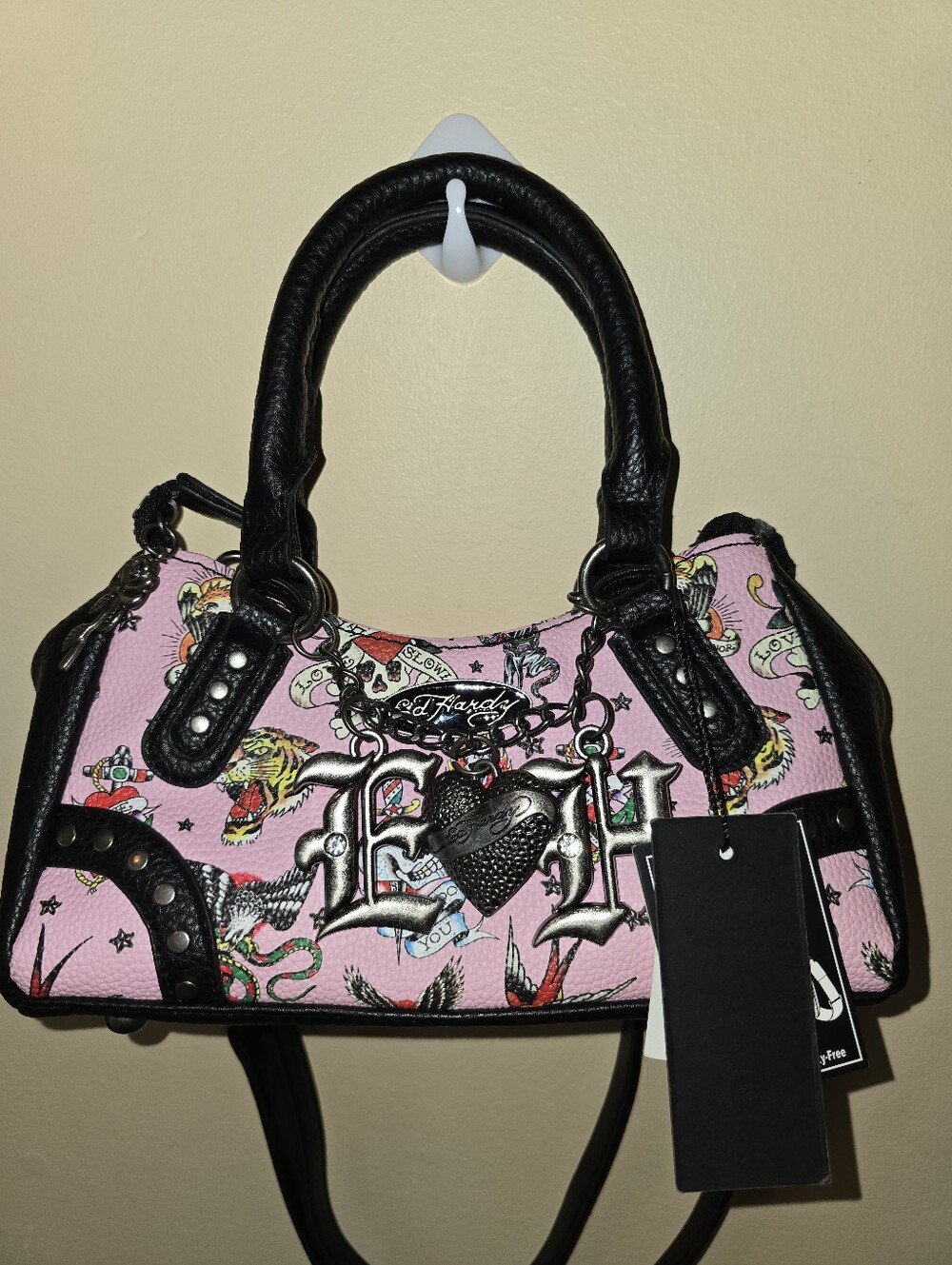 NWT Y2KEd Hardy Pink Tattoo You Satchel Bag Retro Logo Purse With Charms
